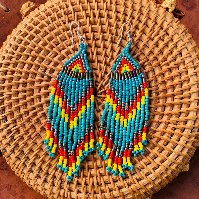 Long Tassel Seed Bead Earrings