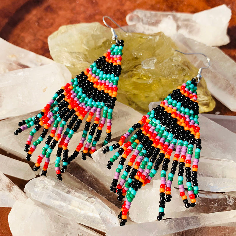 Long Tassel Seed Bead Earrings