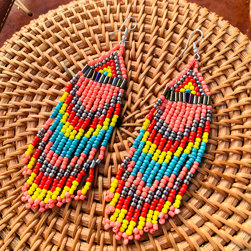 Long Tassel Seed Bead Earrings