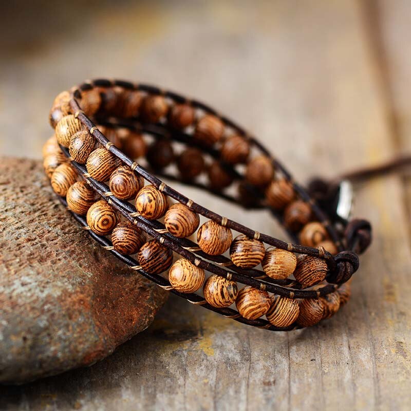 Natural Wood Bohemian 2 Wrap Bracelet