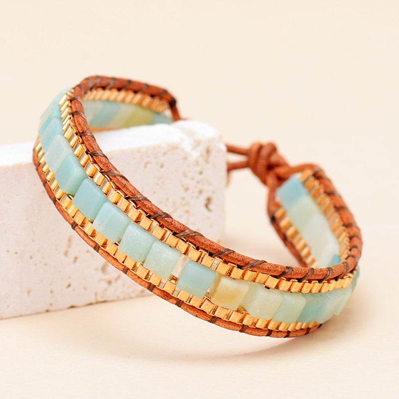 Pink Jade + Amazonite + Jasper Love Weave Bracelets