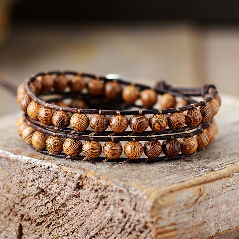 Natural Wood Bohemian 2 Wrap Bracelet