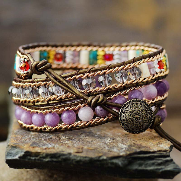 Romantic Amethyst Heart 3 Wrap Bracelet