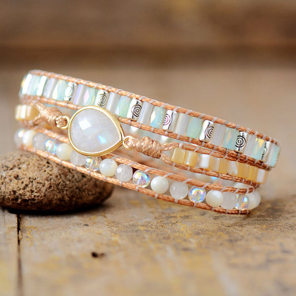 Balancing Moonstone 3 Wrap Bracelet