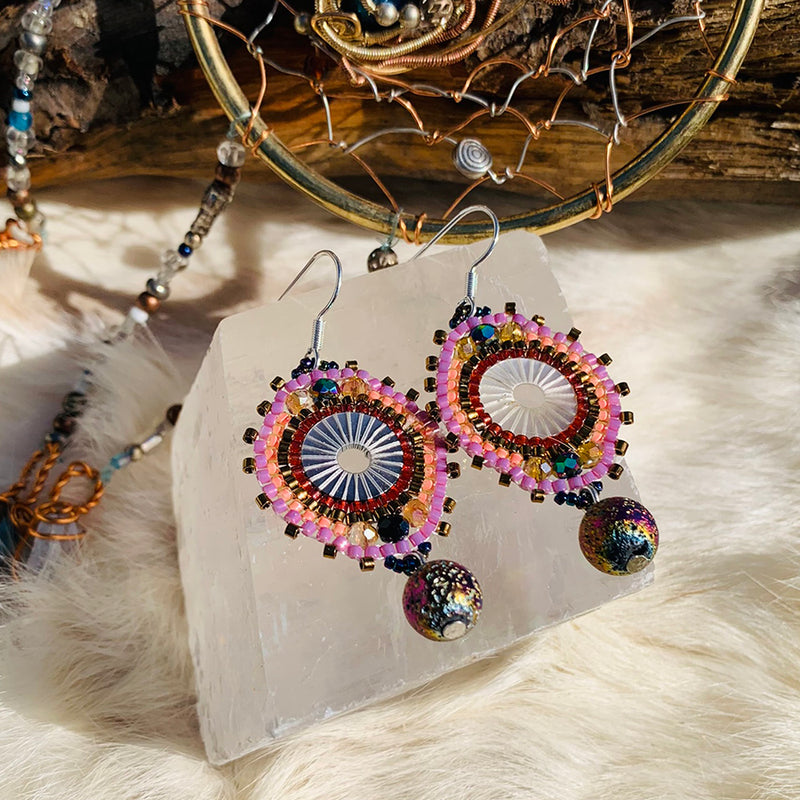 Mandala Drop Seed Bead Earrings