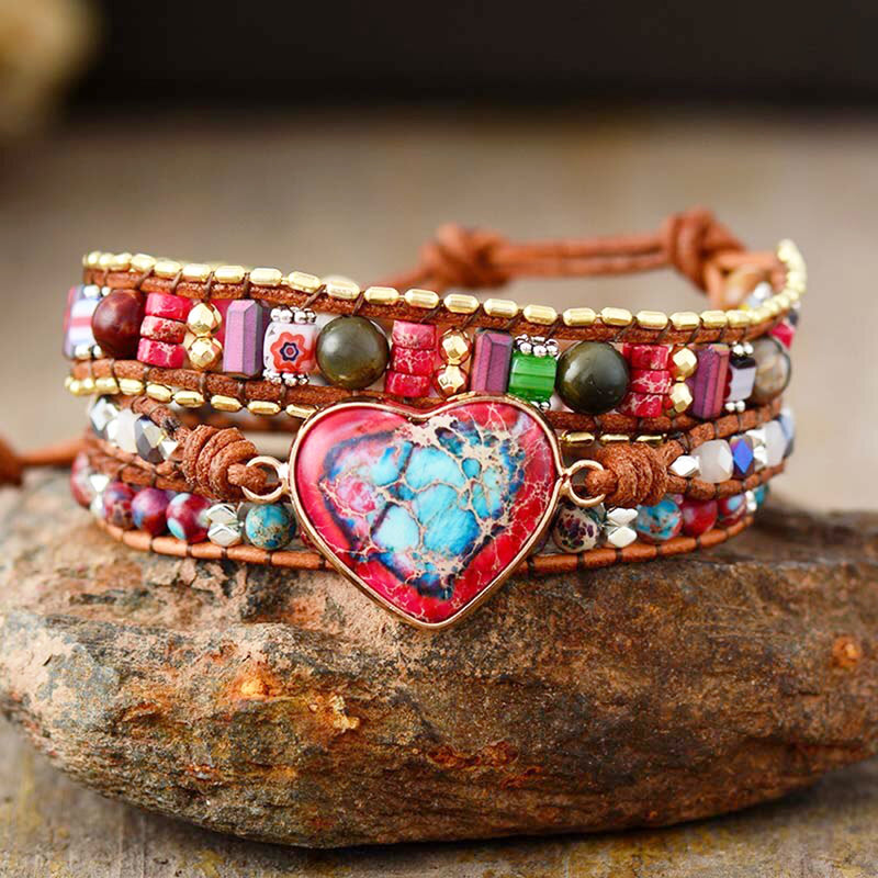 Jasper Heart Stability 3 Wrap Bracelet