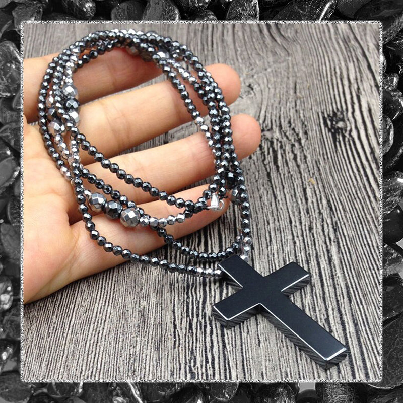 Grounding Hematite Stone Cross Necklace