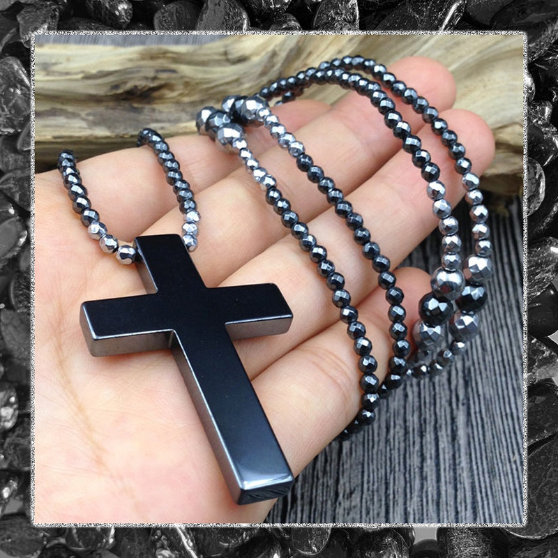 Grounding Hematite Stone Cross Necklace