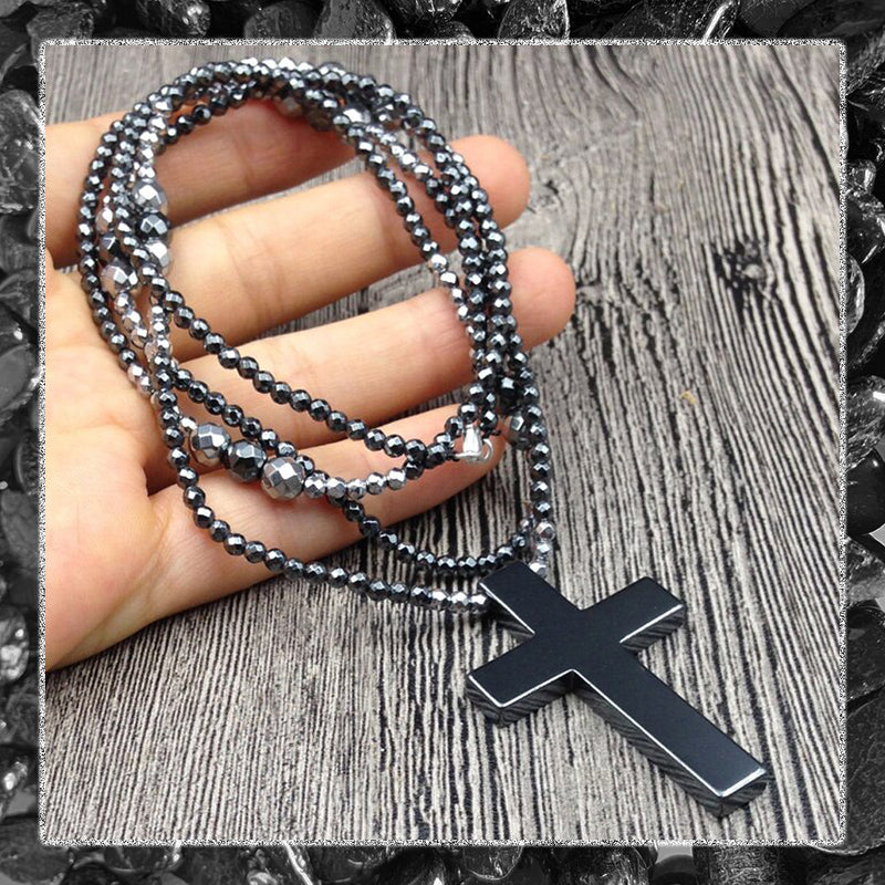 Grounding Hematite Stone Cross Necklace