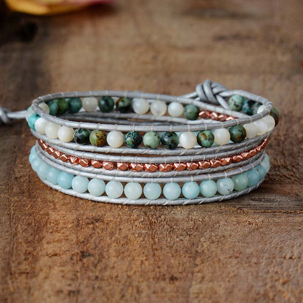 Soothing Amazonite Stone 3 Wrap Bracelet