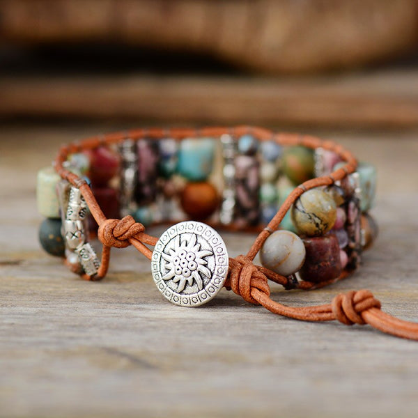 Balancing Rhodonite + Jasper Wrap Bracelet