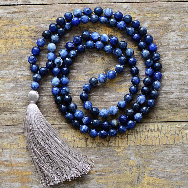 Sodalite 108 Bead Mala Tassel Necklace