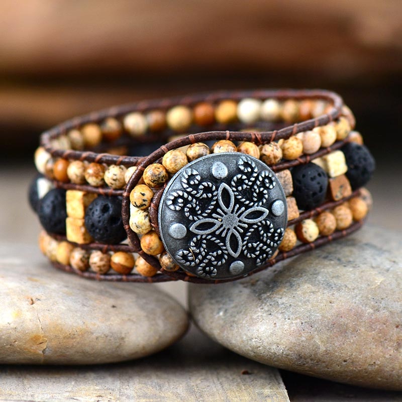 Bohemian Lava Stone of Strength Cuff Bracelet