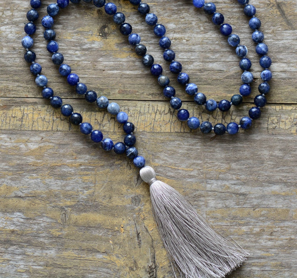 Sodalite 108 Bead Mala Tassel Necklace