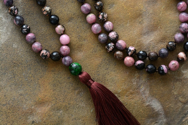 Rhodonite 108 Bead Mala Tassel Necklace