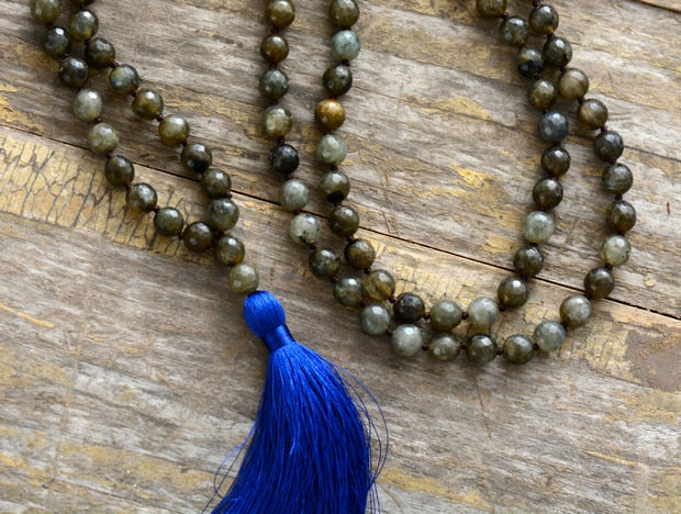 Labradorite 108 Bead Mala Tassel Necklace